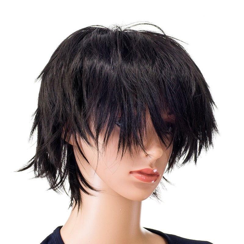 SWACC Unisex Fashion Spiky Layered Short Anime Cosplay Wig for Men and Women (1B-Off Black) - Image 4